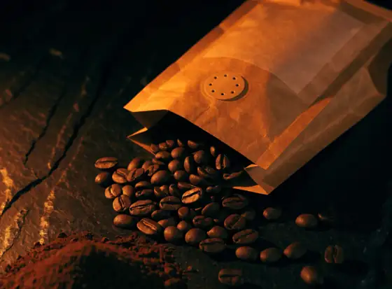 Kraft coffee bag with roasted beans