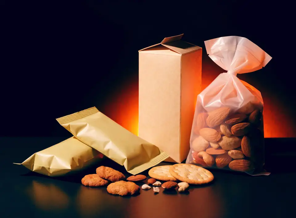 Snacks, crackers and nuts in unbranded packs